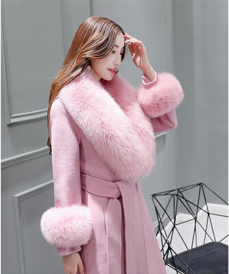 

New womens winter wear Europe station slim woolen overcoat for womens fur collar woolen overcoat 2018