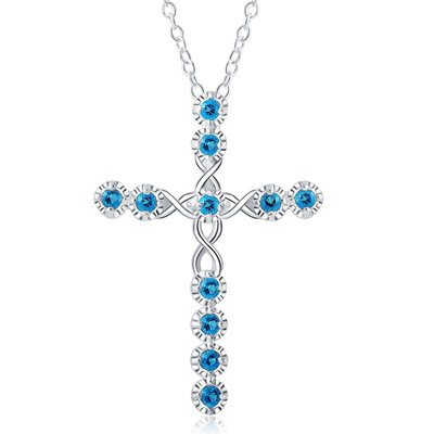 

1PC Unique 925 Sterling Silver Plated Rhinestone Crystal Cross Crystal Rhinestone Necklace Wedding Party Pendant Luxury