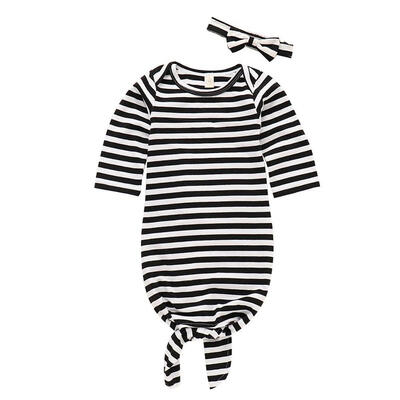 

Baby Rompers Cotton Black&White Striped One-piece Sleeping Clothing Headscarf two-pieceSet