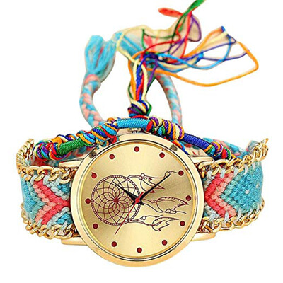 

Hand-Woven Quartz Analog Watch Women Ethnic Style Ladies Braided Bracelet Handmade Wristwatch