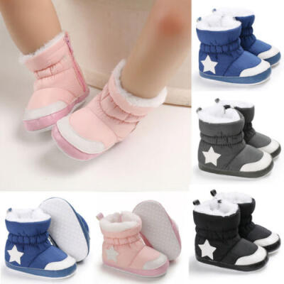 

Baby Kids Furry Winter Warm Snow Boots Booties Boy Crib Shoes Prewalkers 0-18M