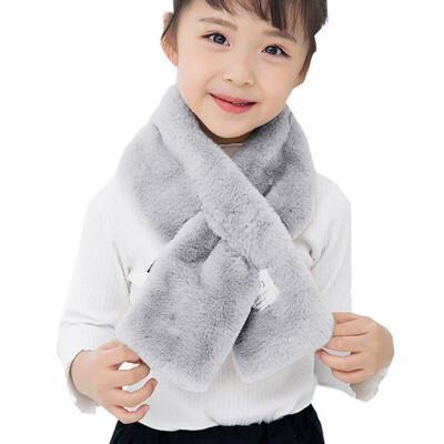 

Children Scarf Boys Girls Winter Thicken Plush Faux Rabbit Fur Scarf Solid Color Neck Warmer