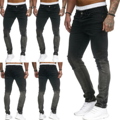 

Mens Denim Ripped Jeans Skinny Pants Frayed Biker Destroyed Slim Fit Trousers US