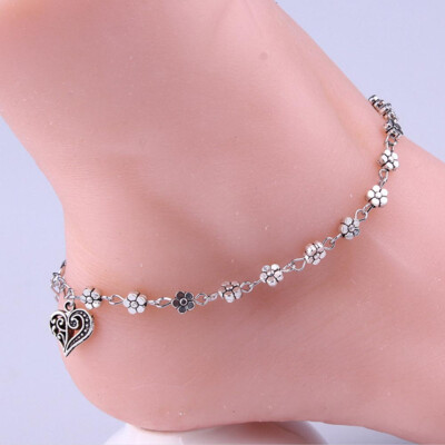 

Retro Tibetan silver hollow silver plum flowers ornaments peach anklet bracelet