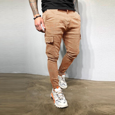 

Gobestart Men Zipper Pure Color Overalls Casual Pocket Sport Work Casual Trouser Pants