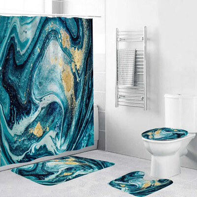 

Gobestart 4PCS Non Slip Toilet Polyester Cover Mat Set Bathroom Shower Curtain