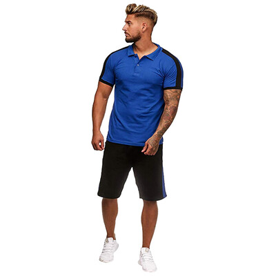 

Toponeto Mens Summer Leisure Stripe Color Collision Short Sleeve Shorts Sports Thin Sets