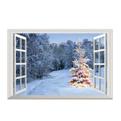 

Romantic Christmas 3D Fake Window Wall Stickers Self-Adhesive Removable Faux Window Wall Decal Christmas Holiday Decor Sticker