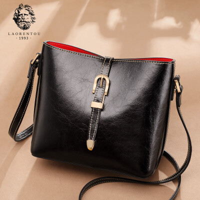 

Old man head LAORENTOU female bag leather shoulder bag female large capacity port wind student Korean version ck wind portable Messenger bag female bucket bag JD9032260ZY14L1A black