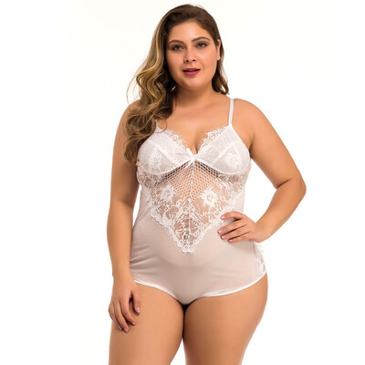 

Gobestart New One Piece Women Plus Size Mesh Lace V-Neck Teddy Lingerie Jumpsuit Underwear