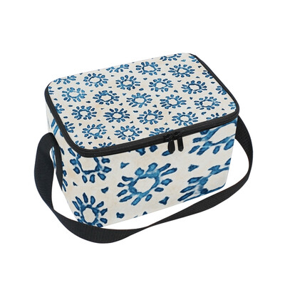 

ALAZA Lunch Box Insulated Navy Boho Flowers Lunch Bag Large Cooler Tote Bag for Men Women