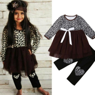 

Toddler Baby Girl Leopard Top Shirt Dress Leggings Pants Kids Clothes Outfit Set