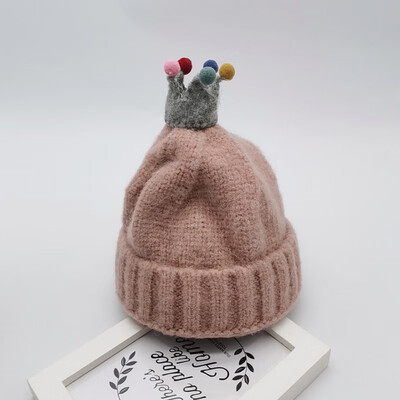 

Boys Girls Cute Autumn Winter Warm Kids Baby Crown Design Hats Wool Hemming Caps