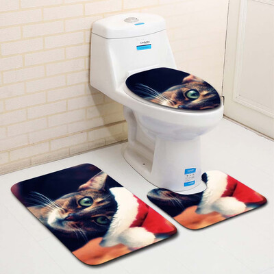 

〖Follure〗3PCS Fancy Santa Toilet Seat Cover&Rug Bathroom Set Christmas Decor