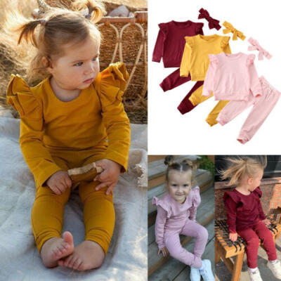 

UK Newborn Baby Girl Ruffle Cotton Tops T-ShirtPants Leggings Tracksuit Clothes