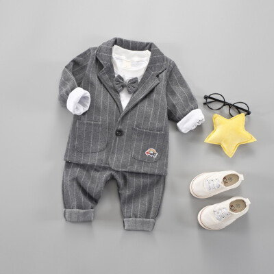 

2019 New Autumn Baby Boy Long Sleeve Gentleman Soft Shirt TopsStripe CoatsLong Pants Trousers Toddler Outfits Cotton