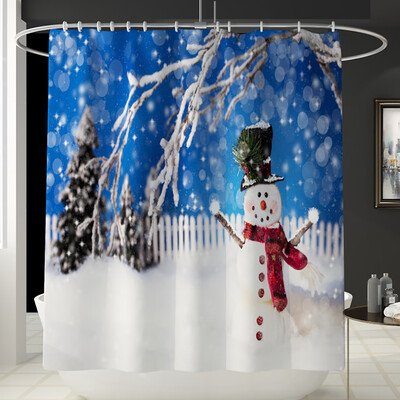 

〖Follure〗Santa Christmas Print Toilet Bathroom Mat And Shower Curtain Four-Piece Set