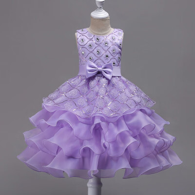 

Newest Dresses Girls Children Princess Girls Embroidery Beaded Sequined Gauze Dance Performances Sleeveless Big Bow Dress