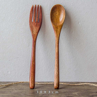 

Natural Dinnerware Wood Spoon And Fork Set Dessert Tableware