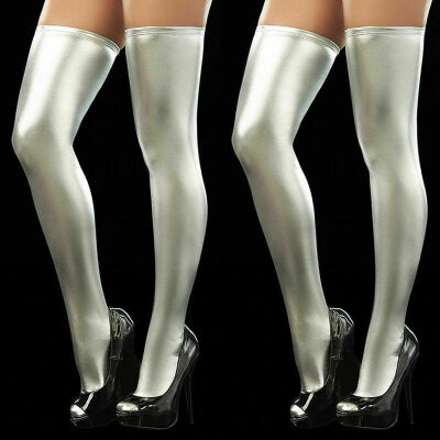 

Womens Wet Look PU Lingerie Leather Thigh High Stockings Stay-Up Leggings