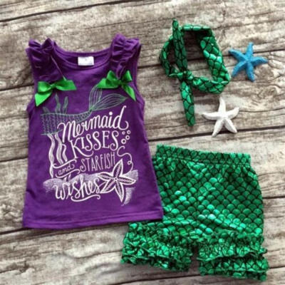 

Toddler Kids Baby Mermaid Girl Clothes Tank Tops PantsHeadbands Outfit Set