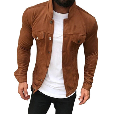 

Mens Autumn And Winter Button Slim Fit Jacket Coat Casual Cool Motorcycle Jacket Coat