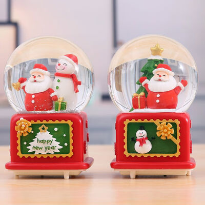 

New Music Box Square Base Christmas Tree Santa Deer Snow Lighting Crystal Ball Music Box Floating Snow Home Decor Gift For Kids