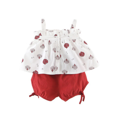 

Summer Children Baby Girls Casual Floral Pattern Strap Sleeveless Tops VestShorts Suits Costume Set