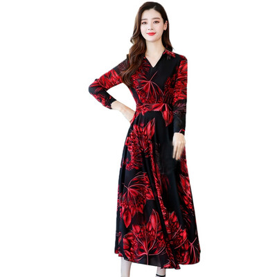 

Women Retro Floral Printed Dress Fashion Long Sleeve V Neck Sexy Long Dresses Autumn Winter Elegant Party Vestidos De