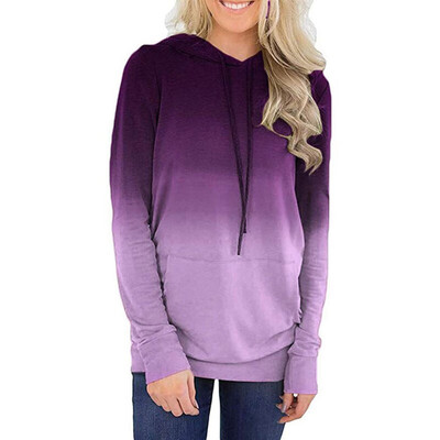 

ETOSELL Women Simple Spring Long Sleeve Cute Gradient Print Autumn Loose Hoodies Sweater Plus Size