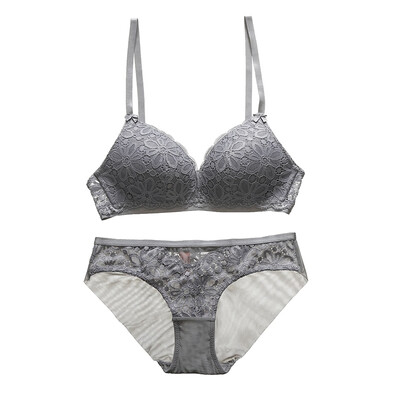

Sexy Lingerie Set Thin Lace No Steel Ring Cotton Cup Bow Gathered Bra Underwear Set