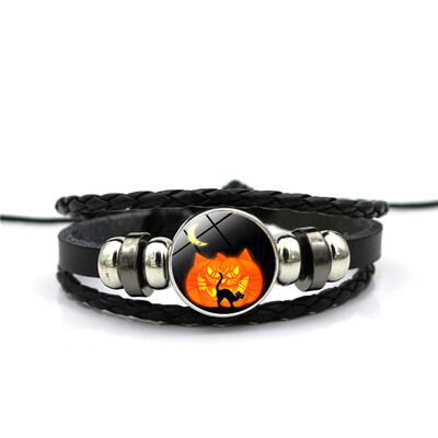 

2019 New Fashion Halloween Pumpkin Button Bracelet Multilayer Weave Bead Bracelets