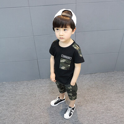 

Summer Childrens Camouflage Sports Short-Sleeved T-Shirt Cropped Pants Two-Piece Set Kid Children Boy Clothes Sets 3-12Y