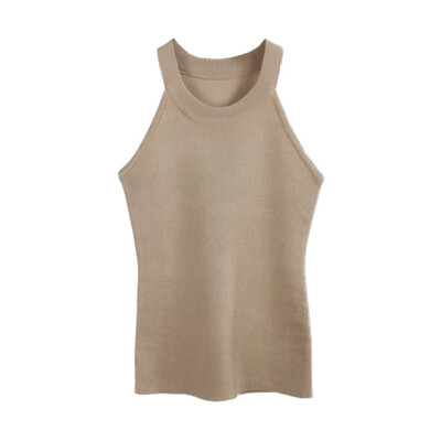 

Summer casual&sexy Sleeveless T-shirt Sexy Women Basic Tees Tops Halter Solid Color Knitted Cropped T-shirt