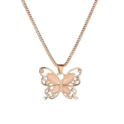 

Elegant Hollow Rhinestones Butterfly Women Necklace Girl Crystal Pendant Sweater Chain Lovers Gift Jewelry