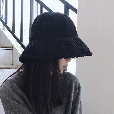 

Fishermans Hat Female Japanese Corduroy Autumn&Winter Korean Hat Personality Leisure Pot Hat Students Big Rim Sunshade