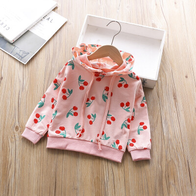 

New Autumn Baby Girls Clothes Cherry Printed Cotton Hooded Sweatshirt Children Kids Casual Sportswear Cute Infant Clothing