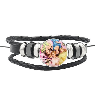 

KPOP BLACKPINK Same paragraph Retro Punk Style Woven Bracelet Creative Simple Metal Button Bracelet