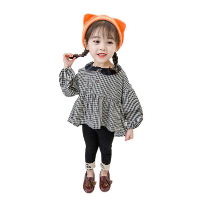 

Autumn Set Children Baby Girl Casual Long Sleeve Plaid Print Shirt TopsPants Trouser Set