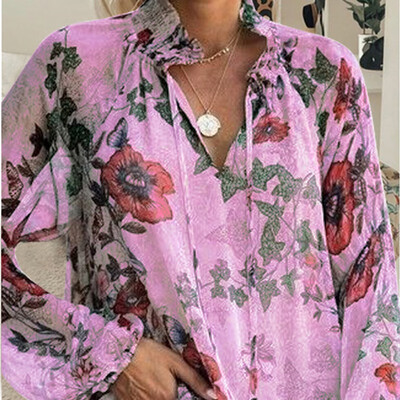 

Women Blouses Flower Leaf print Fashion Ladies Chic V Neck Casual Long Sleeve Shirt Tops Ladies Blouse blusas mujer de moda 2019