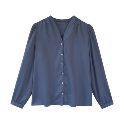 

Cotton Shirt Dark Blue Blouse Spring Autumn Blouses Shirts Women Long Sleeve Casual Tops Solid Blusas
