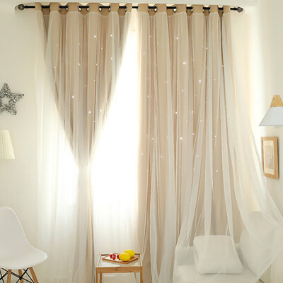 

Gobestart Starry Sky Sheer Curtain Tulle Window Treatment Voile Drape Valance Double-deck
