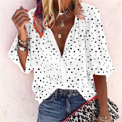 

Women Blouse Autumn Shirt Long Sleeve Blouse V-neck Printed Shirts Office Lady Tops Blouse Femme Blusas Mujer de Moda 2019
