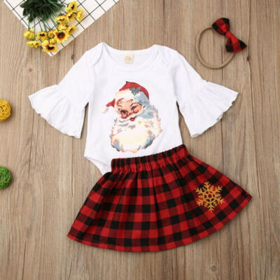 

Cute Newborn Baby Girl Cotton Romper Jumpsuit Plaid Dress Christmas Outfits Set