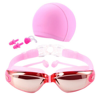 

2018 New Unisex Anti Fog UV Protection Surfing Swimming Goggles Professional Swim Glasses with Swim Caps Earplugs Nose Clip Set
