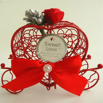 

1PC Creative Iron Heart Shape Pumpkin Carriage Wedding Candy Box Home Dec Nsw