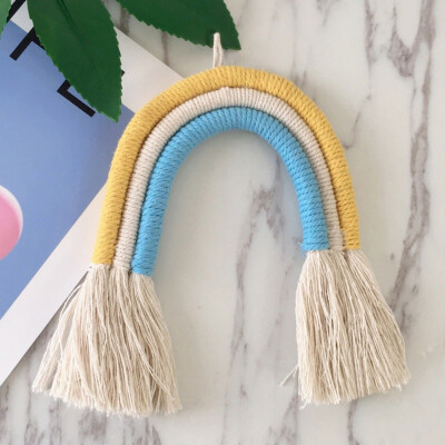 

Handmade INS Nordic Rainbow Ornaments Hand-woven Hanging childrens room Decoration Ornament Gift Colorful Craft Art Pendant