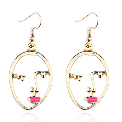 

Hollow Abstract Face Gold Pendant Art Stylish Dangle Drop Earrings