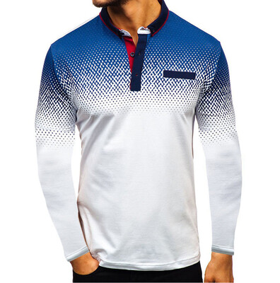 

Toponeto Mens Autumn Gradient Business Leisure Printing Long-sleeved Shirt Top Blouse