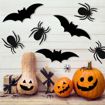 

Halloween Wall Sticker Decorations 10PCS Black SpidersBats DIY Paper Decals Holiday Party Supplies